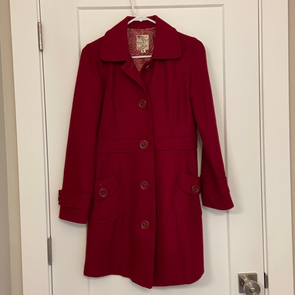 Red Wool Blend Fall Coat